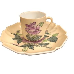 Vintage Porcelain Floral Demitasse Tea Cup Saucer Hand Painted Peony Hong Kong